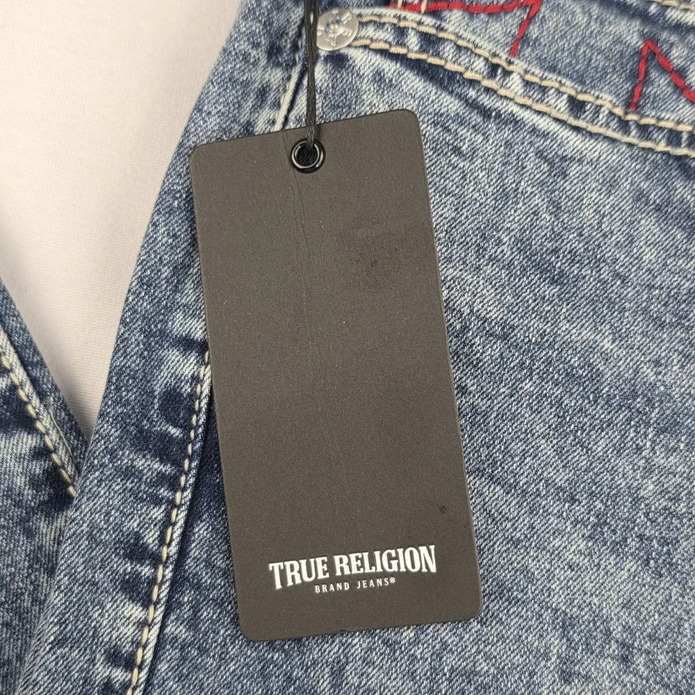 True Religion Jeans Mens 36 Ricky Big T Relaxed Straight Medium Aventurine Blue